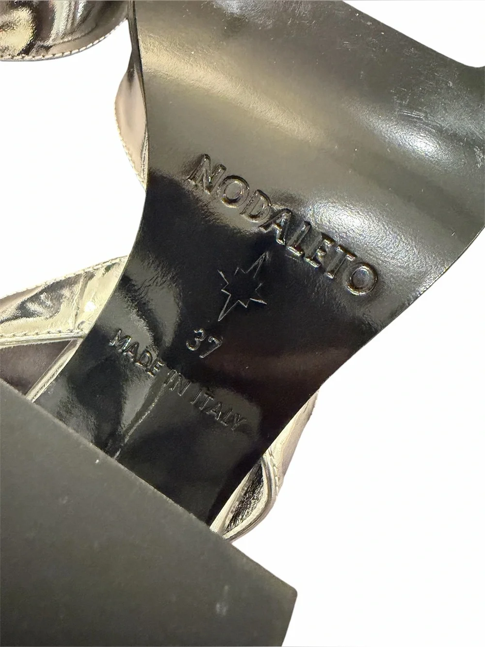 NWOT: Nodaleto Bulla Jones 45MM Slingbacks, Metallic Silver, Size EU 37/US 7